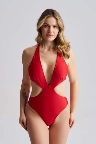 AQUAVİVA Women's Valencia Back Tie-Detail Stylish Mayokini Red