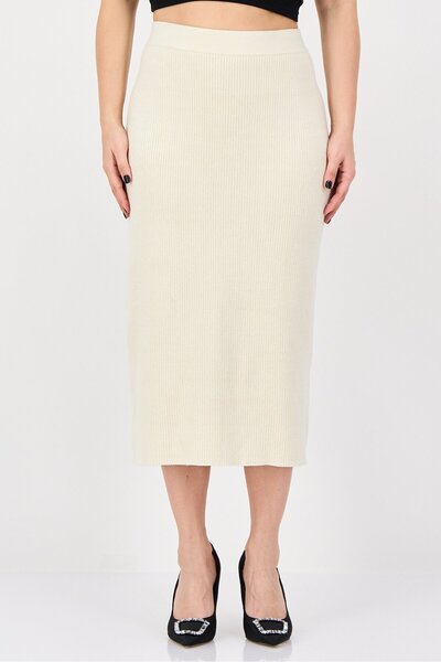 Great Plains Women Solid Knitted Midi Skirt, Cream