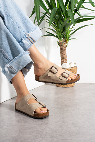 Moda Devrin Bež dvostruka kopča Ortopedski đon Papuče