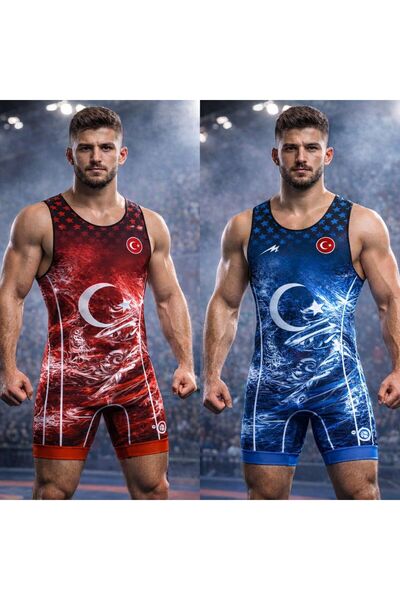 More Sports Erkek Güreş Mayosu Takımı (Kırmızı-Mavi)