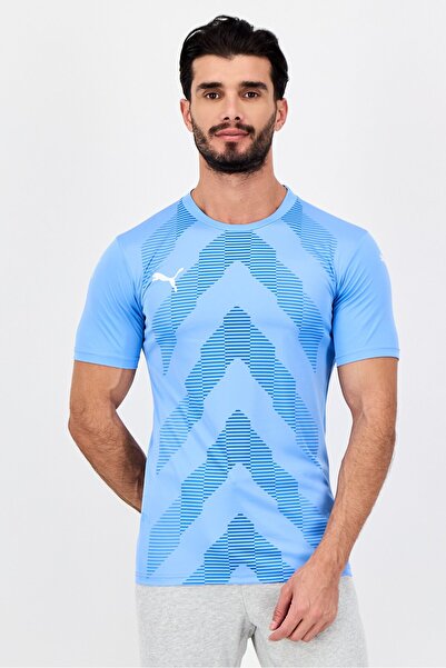 Puma Men Sportswear Fit Short Sleeve Brand Logo Training T-Shirt, Light Blue