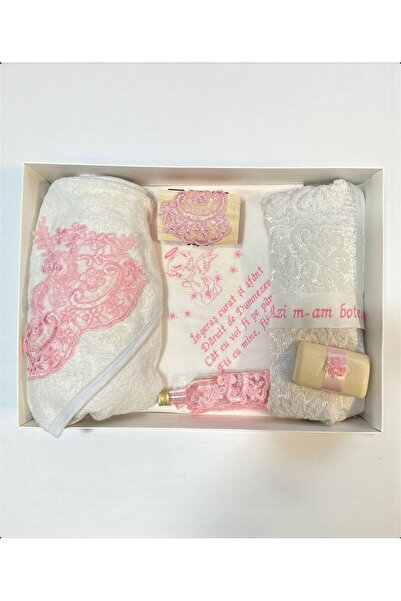 Your Baby Store Trusou botez Premium cu rugaciune – roz, brodat, 7 piese, bumbac