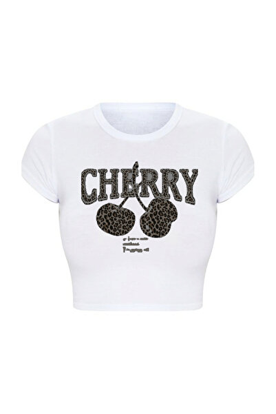 Bravebell Cherry Leopard Printed White Crop