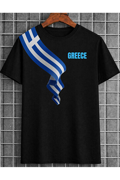 lovver تي شيرت مطبوع عليه علم اليونان وكتابة اليونان، إصدار خاص من قطن قطع بط...