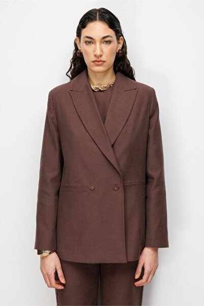 Mizalle Kahverengi Kruvaze Blazer Ceket
