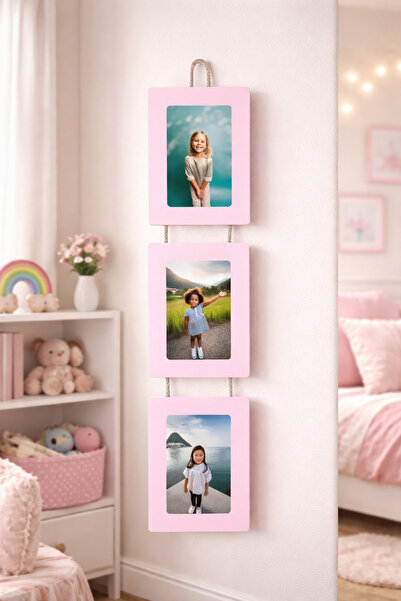 Stüdyo Plus 3'lü İpli Ahşap Fotoğraf Çerçevesi – Çocuk & Bebek Odası Duvar De...
