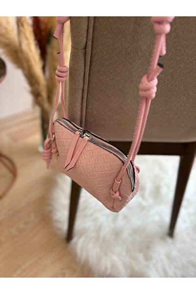 FirstRoseStore Örgü Desenli Ayarlanabilir Askılı Bombelli Kadın Çapraz Toz Pe...