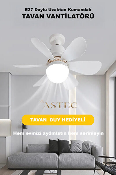 ASTEC Kaliteli 6 Kanatlı Sessiz LED Işıklı 3 Renk Kumandalı E27 Duy Tavan Van...