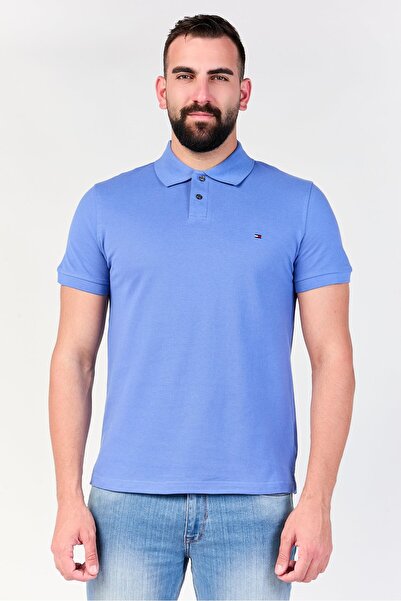 Tommy Hilfiger Men Regular Fit Embroidered Logo Short Sleeve Polo Shirt, Blue