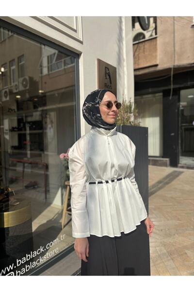 Babil Butik 2601-3019 Women's Tunic with Waist Detail Black