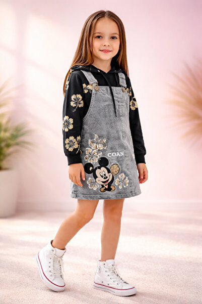 almira anne bebek Yazlık Kız Çocuk Mickey Kot Elbise Takımı Beden 6-9 Yaş