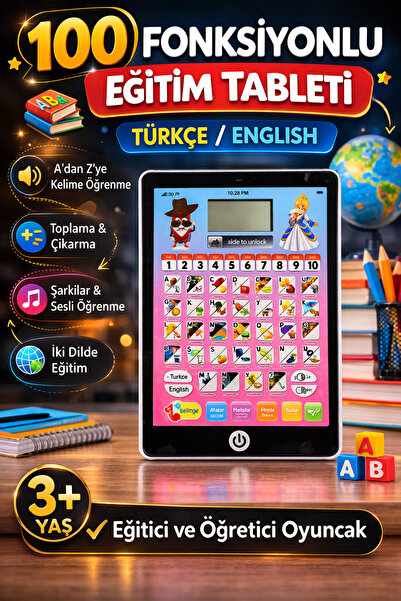 YILDIRIM OYUNCAK 100 Fonksiyonlu Eğitici Çocuk Tableti Türkçe / İngilizce – S...