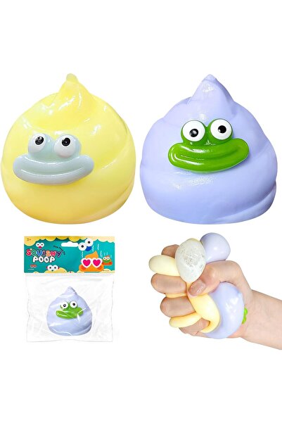 OEM Taba Set 2 Bile Antistres - Squishy Poo Monster - mărime 6cm - Mov-Galben...
