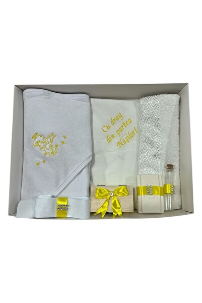 Your Baby Store Angel baptism set - yellow, Embroidered, 7 pieces, Cotton