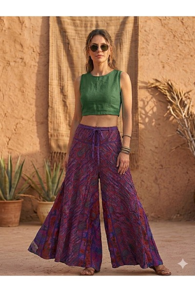 AYASOFYA OTANTIK Γυναικεία φούστα με έθνικ σχέδιο Νεπάλ, ελαστική μέση, Με τσ...