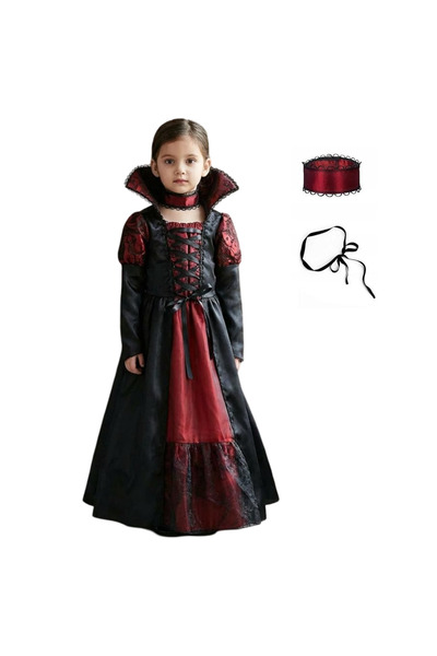 OEM PartyWorld Costum Vampiriță Gothic, 130/140, Negru Vișiniu, Halloween Car...