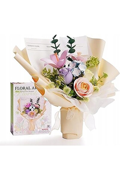 OEM Rowood Buchet Flori Puzzle 3D Blocuri Constructie, 165 piese, Crem
