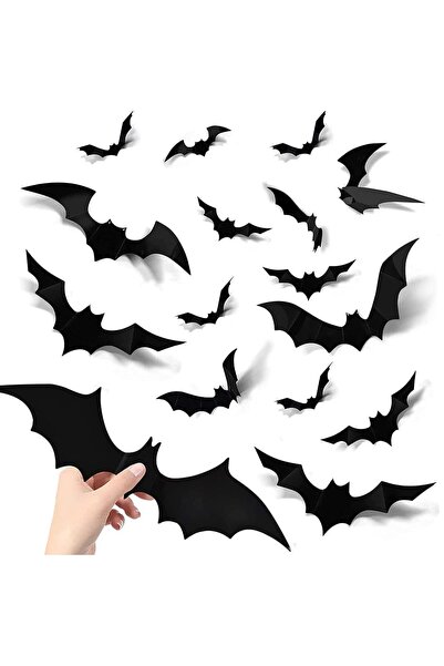 OEM smartelf 3D Bat Stickers - Set of 72 pieces - mixed size Black PVC Hallow...