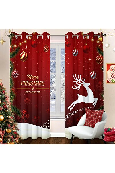 OEM Vidal Perdele Opace - Crăciun Reni - mărime 140x225cm - Roșu Poliester - ...