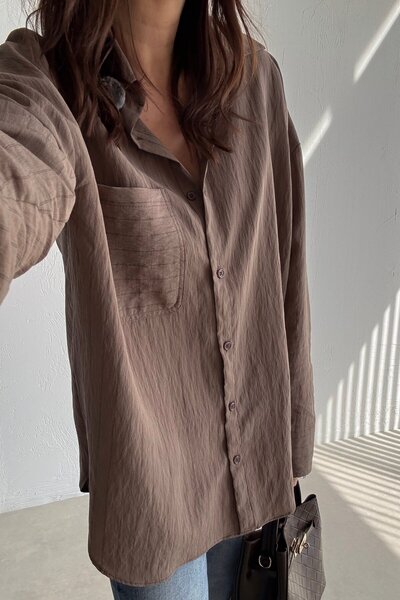 ELVAN TOLON قميص بني مخطط تريل