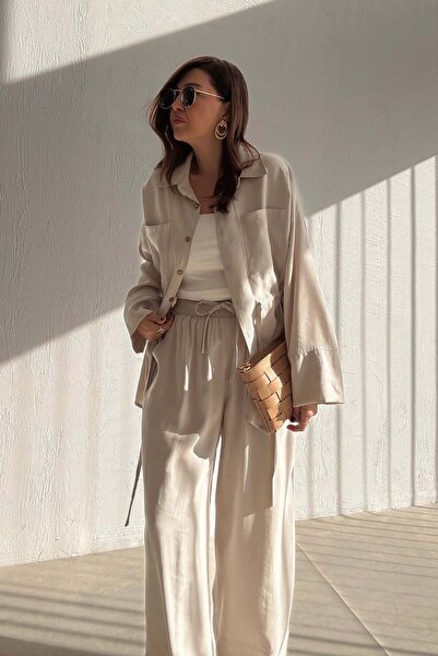 ELVAN TOLON Bej detaliu încrețit Seturi