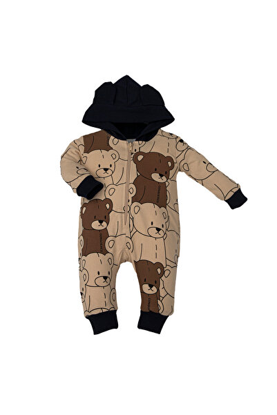 Baby Cara Baby Jumpsuit – Turkish Cotton Bear Pattern Hooded Design