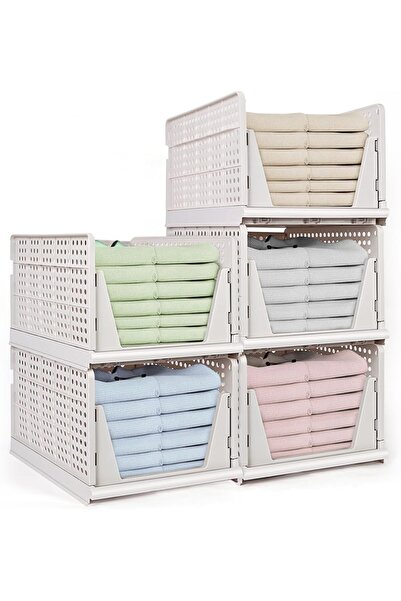 OEM Closet Organizer Set, Sliding Baskets 43x32x25cm, White Plastic, Stackabl...