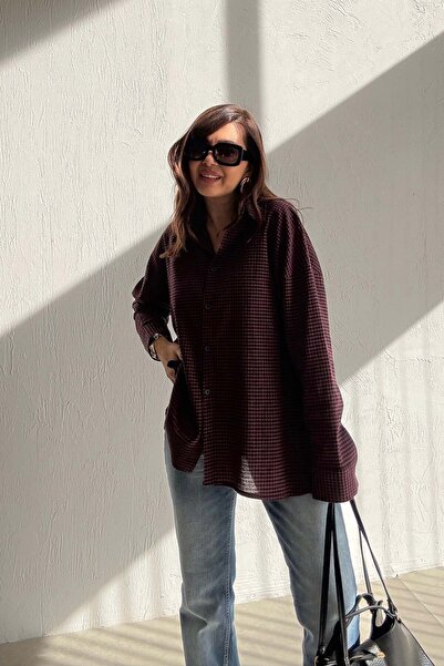 ELVAN TOLON قميص بوردو نقشة مربعات جنهام لي جومشيت