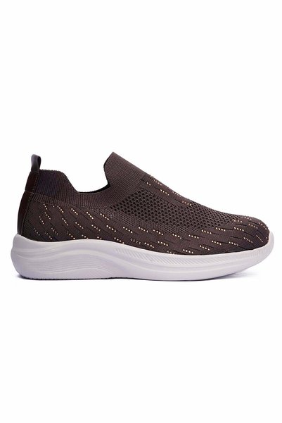 Mubiano Women's Knitwear Sneakers Stone Detailed Lightweight Comfort Sole Casual Sports Shoes Selina Brown