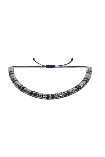 Janti Jtss26Blk1744 Hematite Natural Stone Cord Knitted Bracelet