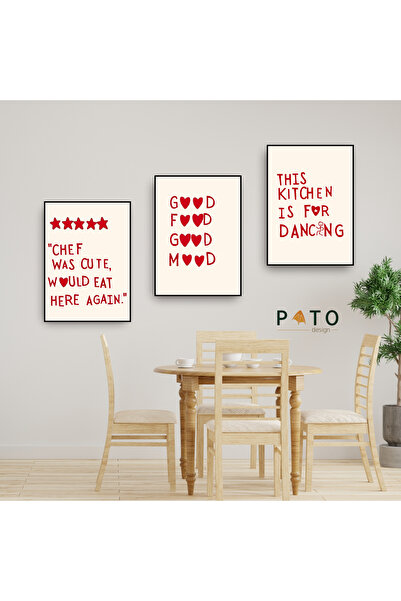 Pato Design 'Kitchen Vibes & Minimalist' Siyah Çerçeveli 3'lü Tablo Seti | MD...