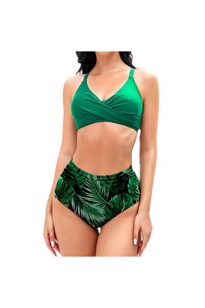 OEM CUPSHE Set Bikini Floral Tropical Verde, 2 Piese, Mărime S