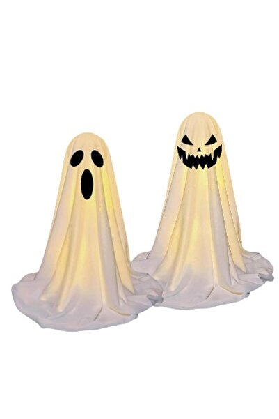 OEM Set 2 Fantome Halloween LED 36 cm Alb Textil Decor Grădină cu Telecomandă