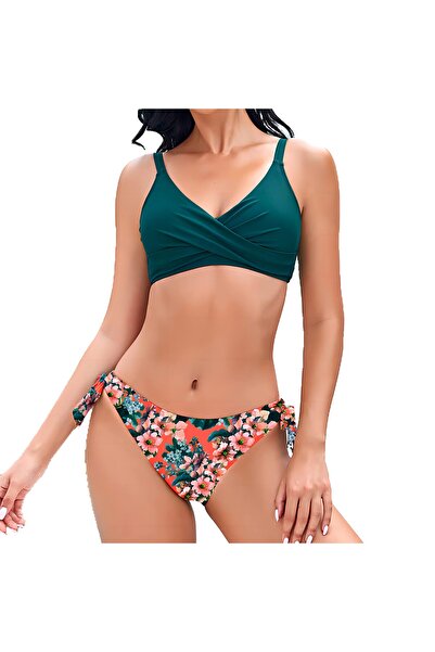 OEM Mooncore 2 Piece Push Up Shaper Swimsuit - Turquoise Floral - 2XL