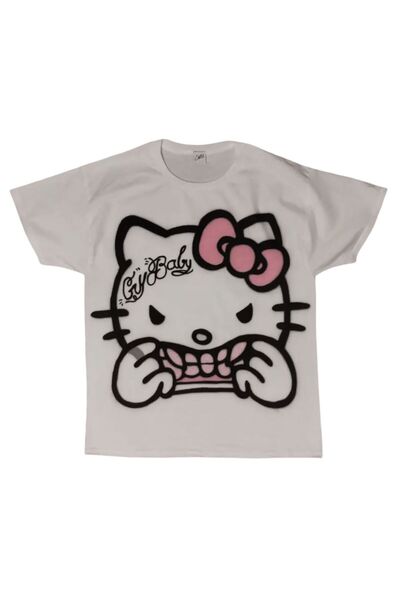 Bravebell Tricou unisex alb cu imprimeu Asi Hello Kitty
