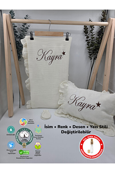 craftxtr %100 Pamuk Müslin Kumaş Fırfırlı Battaniye Takı Yastığı Kılıfı 35*45...