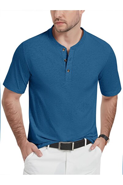 OEM KEFITEVD Tricou Henley - Bumbac - mărime M - Albastru - Stil Polo Fără Gu...
