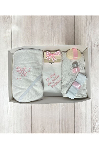 Your Baby Store Trusou botez ingeras- roz, brodat, 7 piese, bumbac