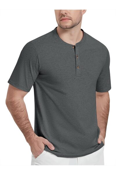 OEM KEFITEVD Tricou Henley - Casual - mărime M - Gri Bumbac - Bluza Barbati S...