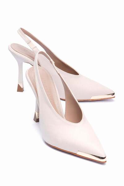 Mubiano Women's Nubuck Stiletto Pointed Toe Open Back Gold Metal Detailed Hee...