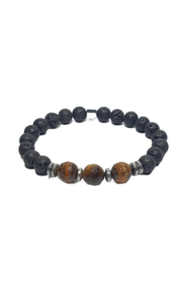 Janti Jtss26Blk1747 Lav Stone Eye of the Tiger and Hematite Natural Stone Bra...