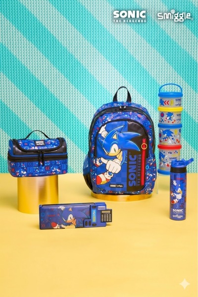 SMIGGLE Sonic 5-Piece School Set – Backpack Pieces, Lunchbox, Water Bottle, P...