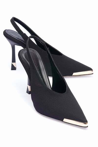 Mubiano Women's Nubuck Stiletto Pointed Toe Open Back Gold Metal Detailed Hee...