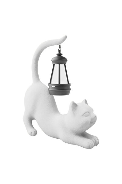 OEM Zenit Figurină Grădină - Lampă Solară Pisică - mărime S - Rășină Albă - D...