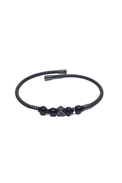 Janti Jtss26Blk1736 Stainless Steel Bracelet Silicone Coated with Zircon Onyx...