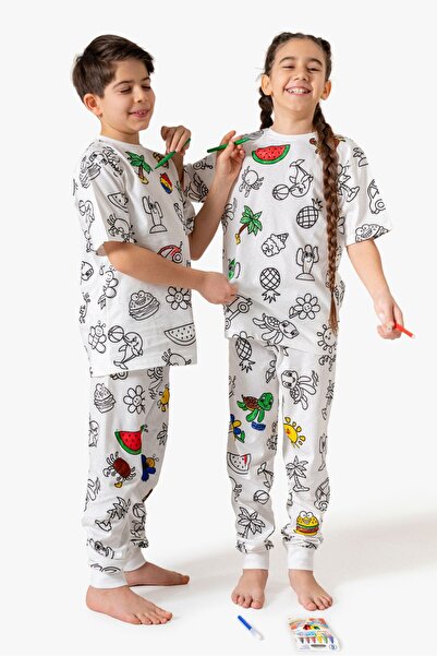 ANKANOVA Paintable Fun Pajama Set for Girls and Boys, Pack of Cotton - Crayon...