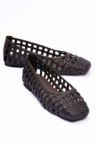 Mubiano Pantofi de damă tricotați balerini vârf pătrat Casual Alstro Brown