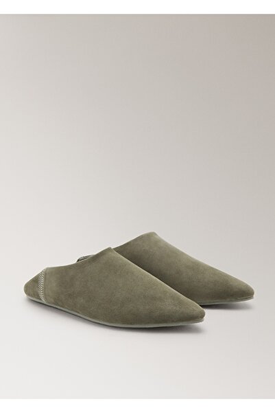 MANGO Woman Dikiş detaylı deri clog terlik