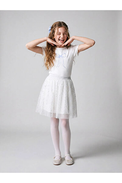 LC Waikiki Fusta tutu pentru fete LCW Kids Ecru cu talie elastică