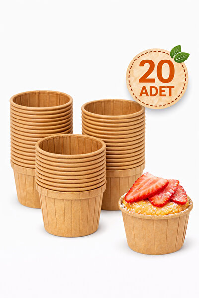 EMORFOHOME 20'li Kraft Muffin Cupcake Kalıbı Kek Kapsülü Naturel Kek Kalıbı ,...